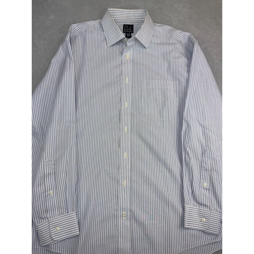 JOS A BANK Traveler's Collection Mens 16.5X35 Striped‎ Cotton Dress Shirt